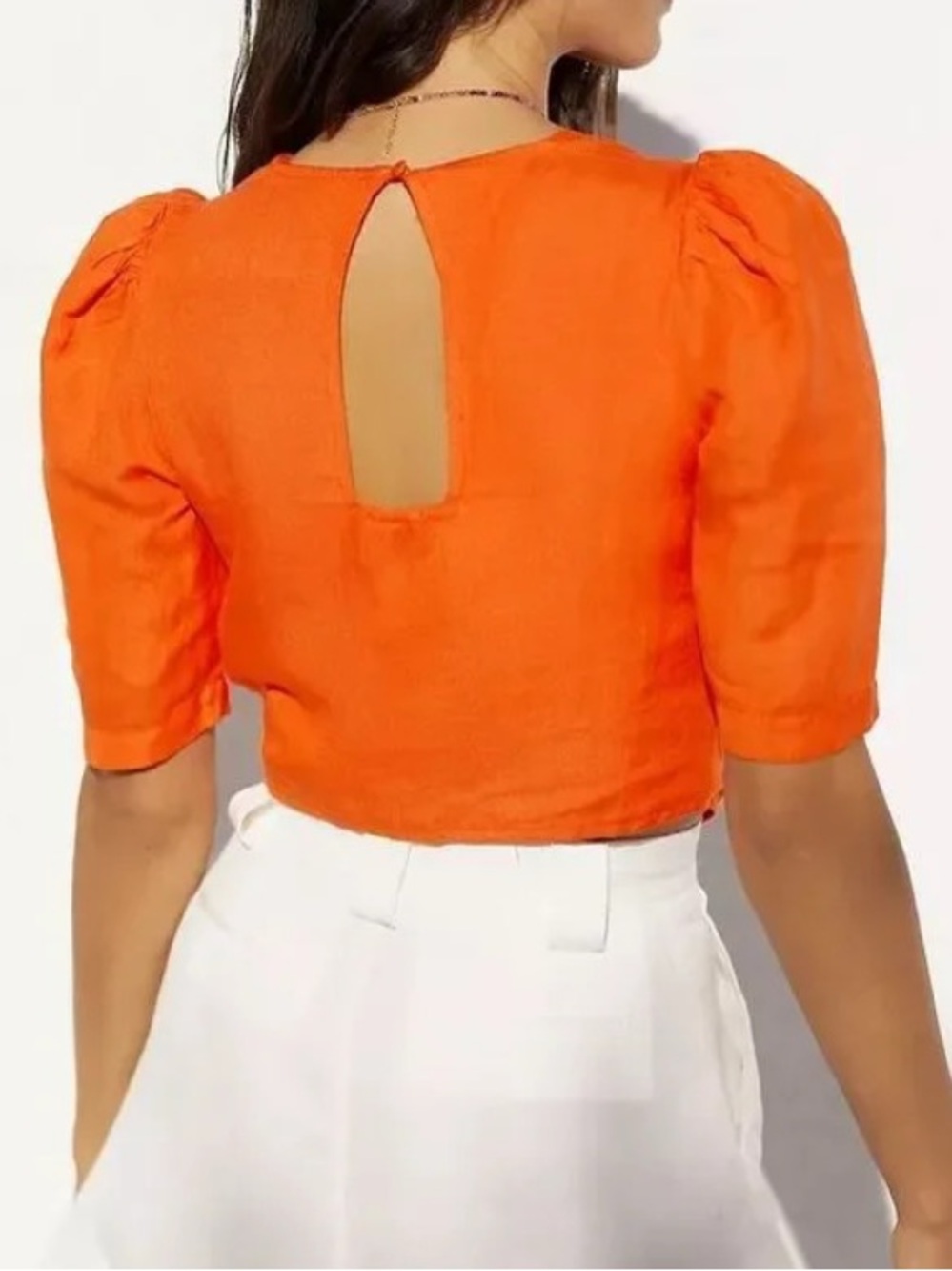 Maeve by Anthropologie Boho Orange Linen Tie Front Button Crop Top Size 00P NWT - Picture 2 of 13